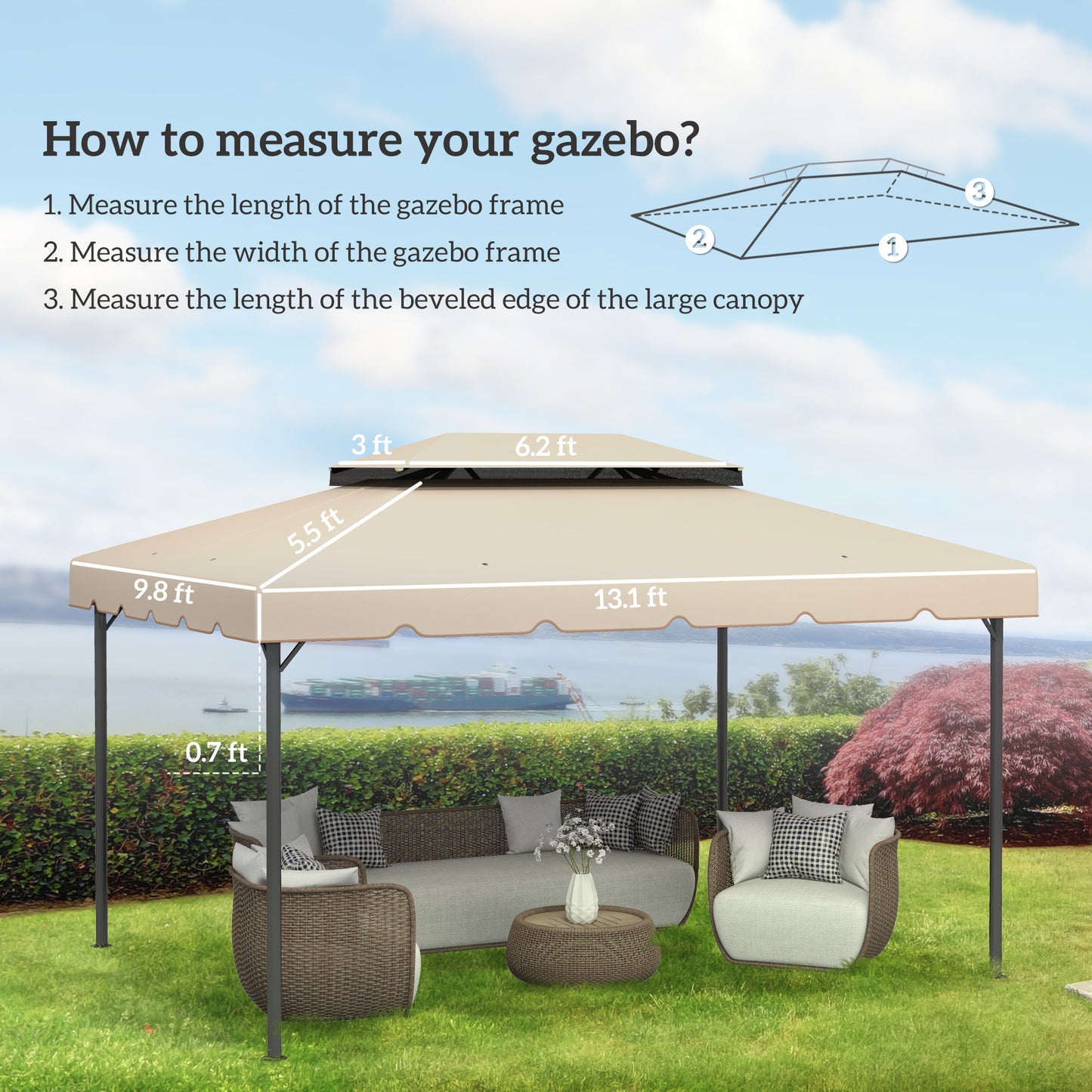 Gazebo Replacement Canopy Top - 13x10 ft, Cream White