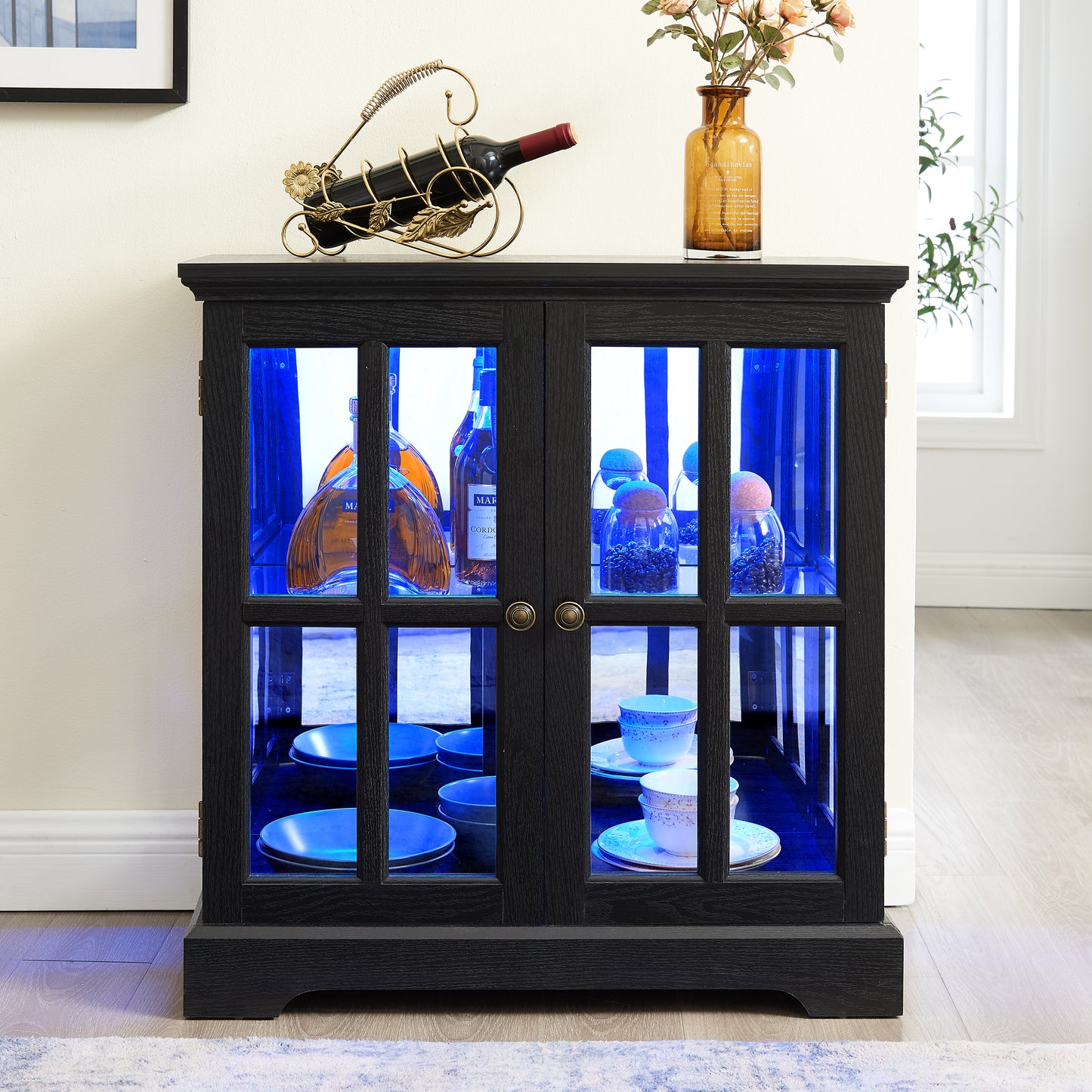 LED Curio Display Cabinet, Antique Cabinet With Adjustable Shelves,