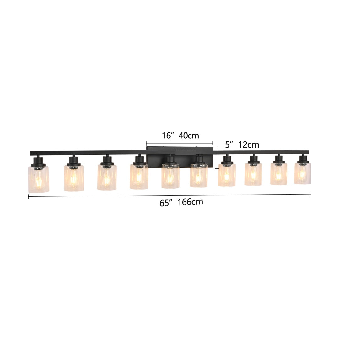 10-Light Matte Black Bathroom Vanity Light Fixture - Modern Wall Mount