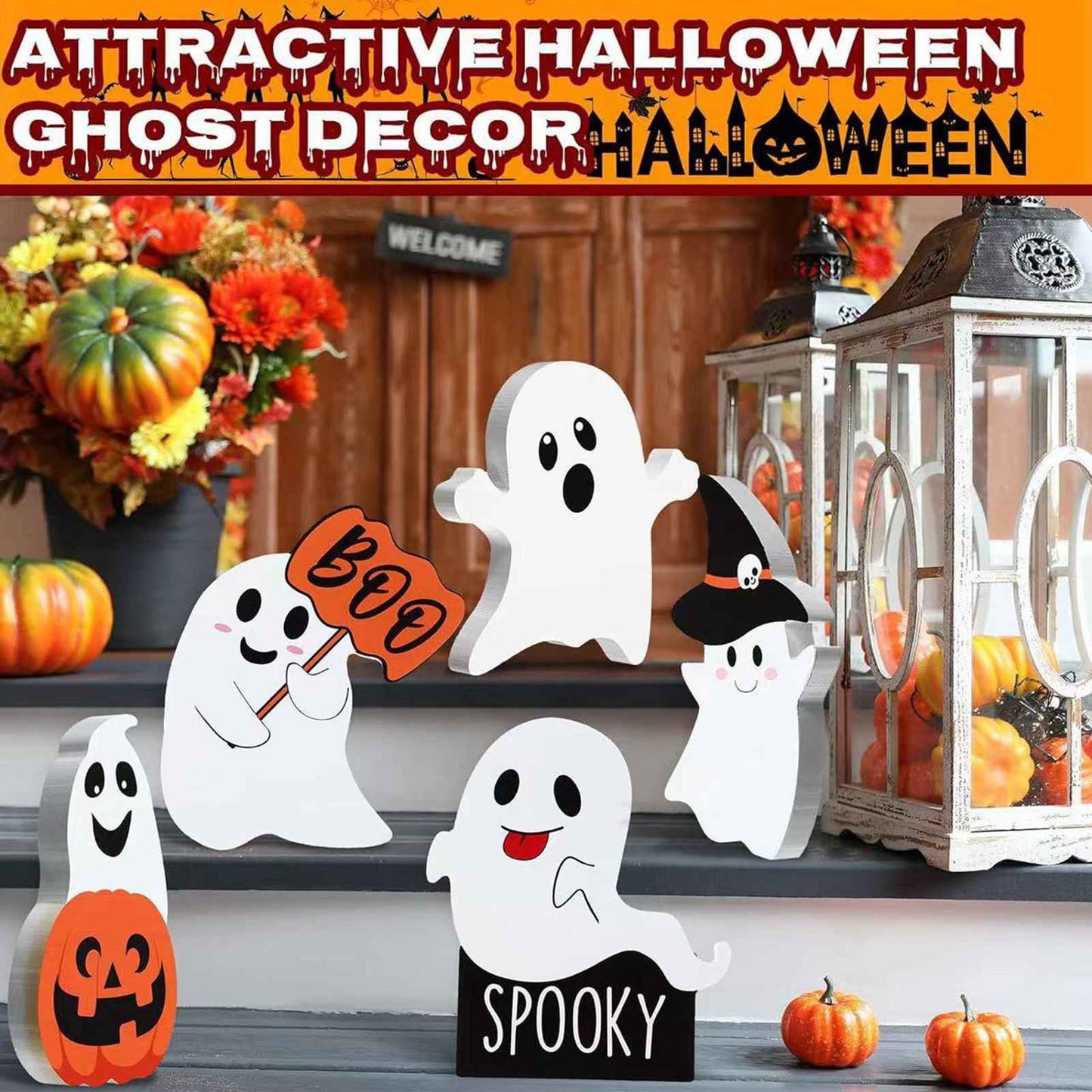 5 Cute Ghost Table Signs - PVC Festival Decorations