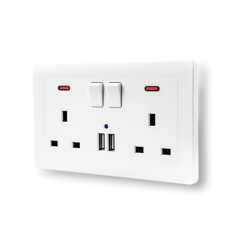 British Dual Three-Hole Power Socket with USB Ports - Gold & White Variants