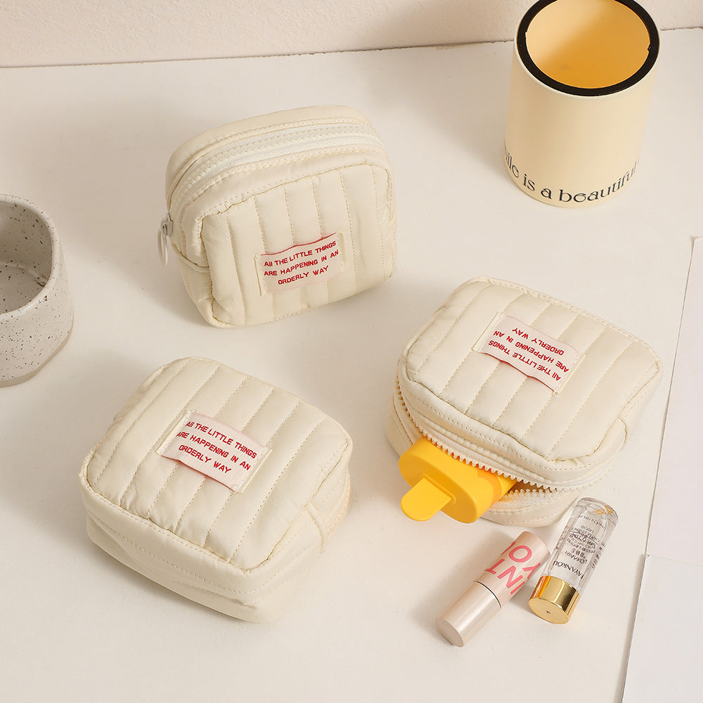 Minimalist Square Makeup Bag with Compartments - Portable Lipstick & Coin Purse