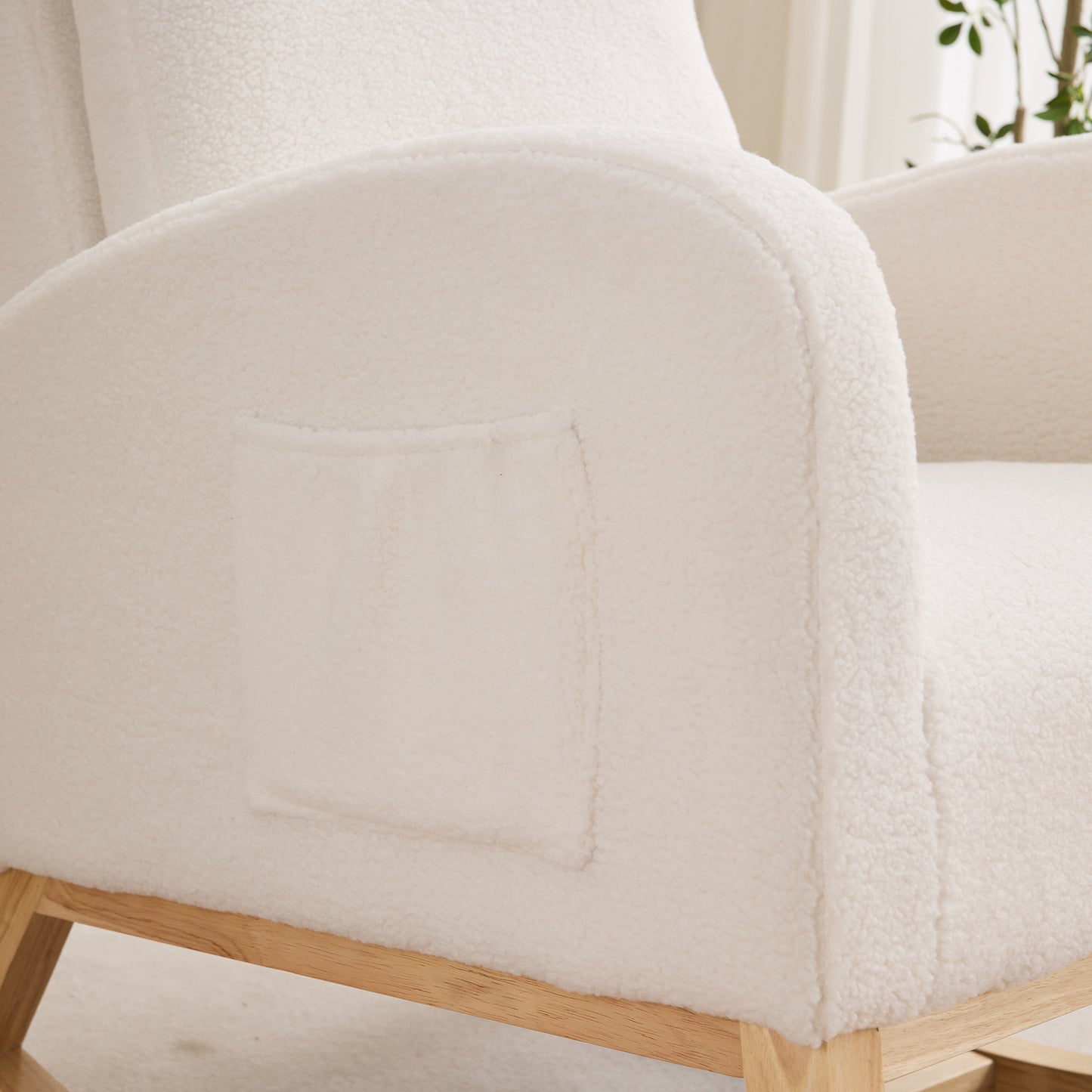 Ivory Sherpa Rocking Chair for Nursery - High Back Accent Chair