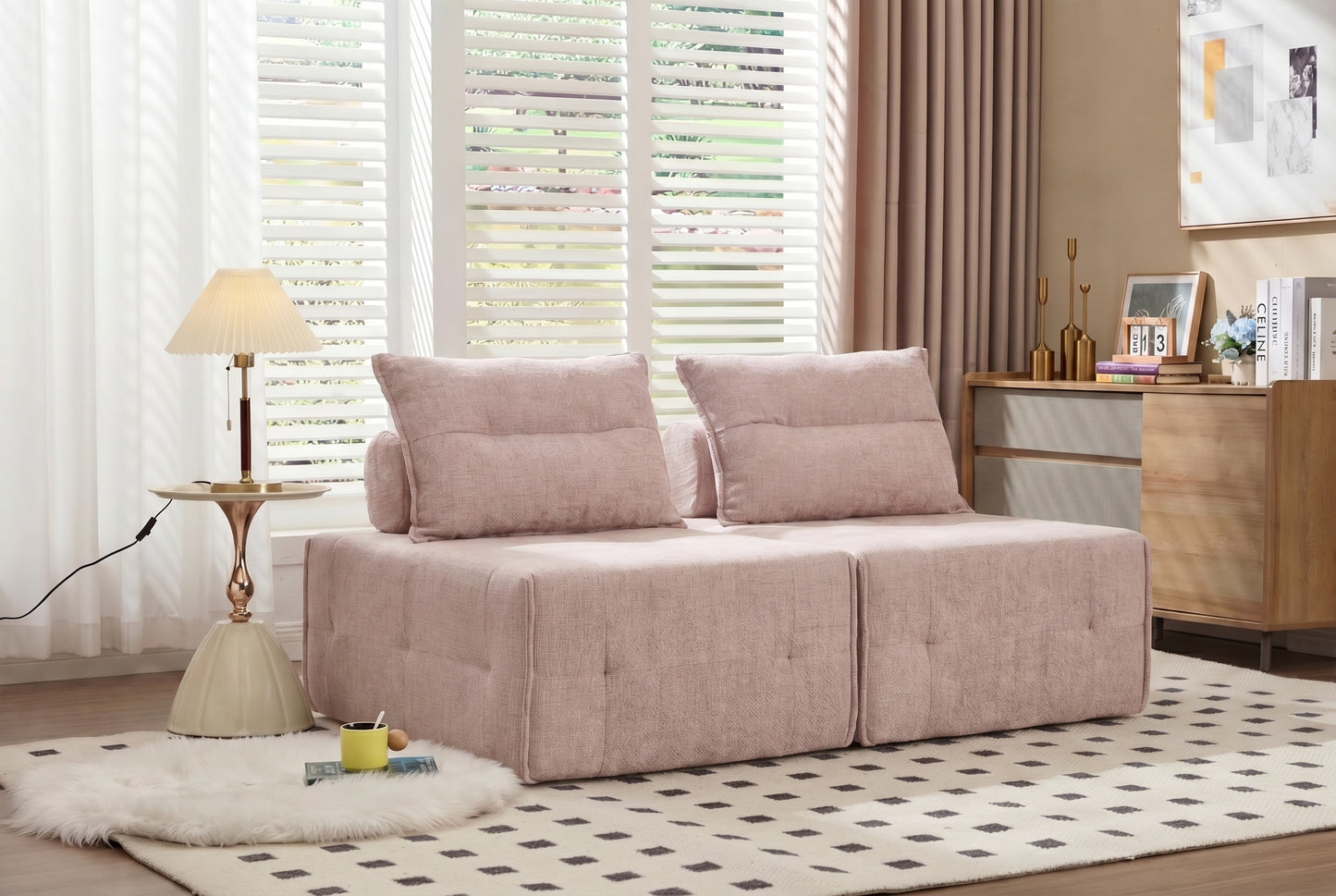 Modular Sectional Sofa with Adjustable Backrest - Pink