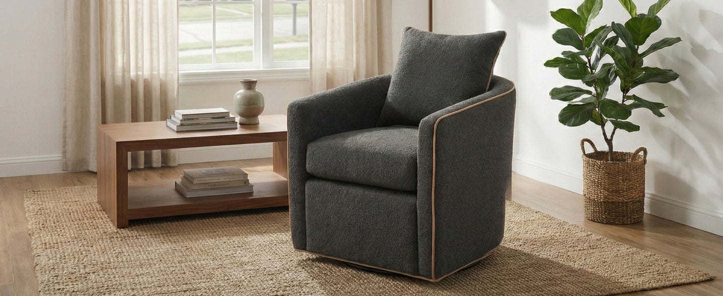 Swivel Accent Chair - Upholstered Barrel Club Chair in Dark Grey