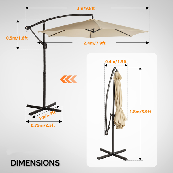 10FT Round Offset Patio Umbrella with Crank & Adjustable Tilt