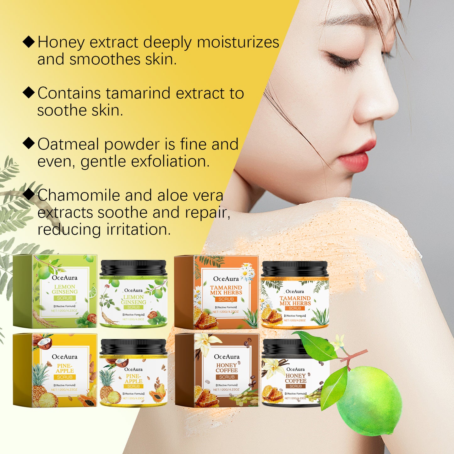 Tamarind Herbal Body Scrub - Exfoliating Skin Care with Oat & Honey Extract