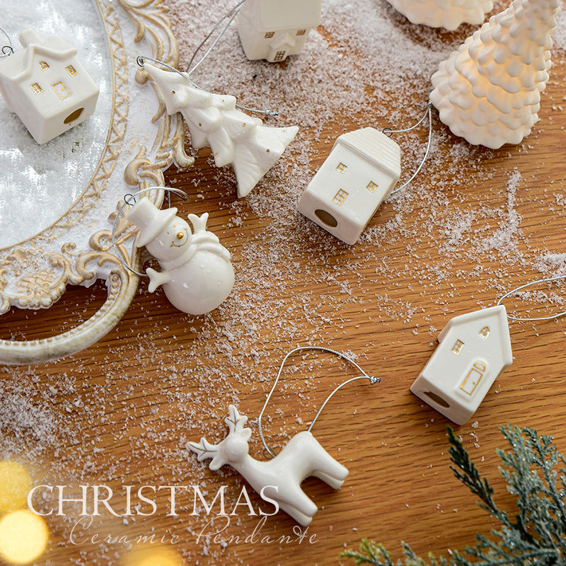 Mini House Ceramic Christmas Pendant Ornament Set