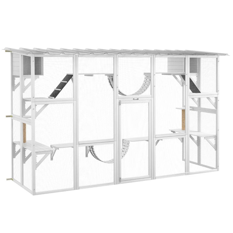 Large Outdoor Cat Window Box with Shelves & Bridges - Weather-Resistant Pet Enclosure