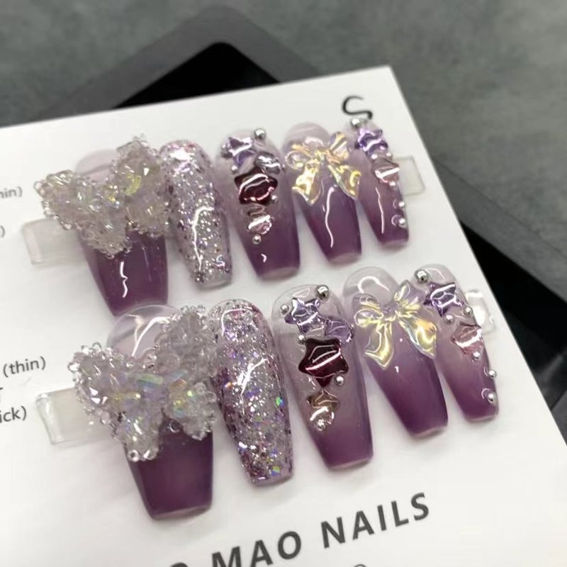 Amethyst Butterfly Nail Stickers - 10pc Set with Glue