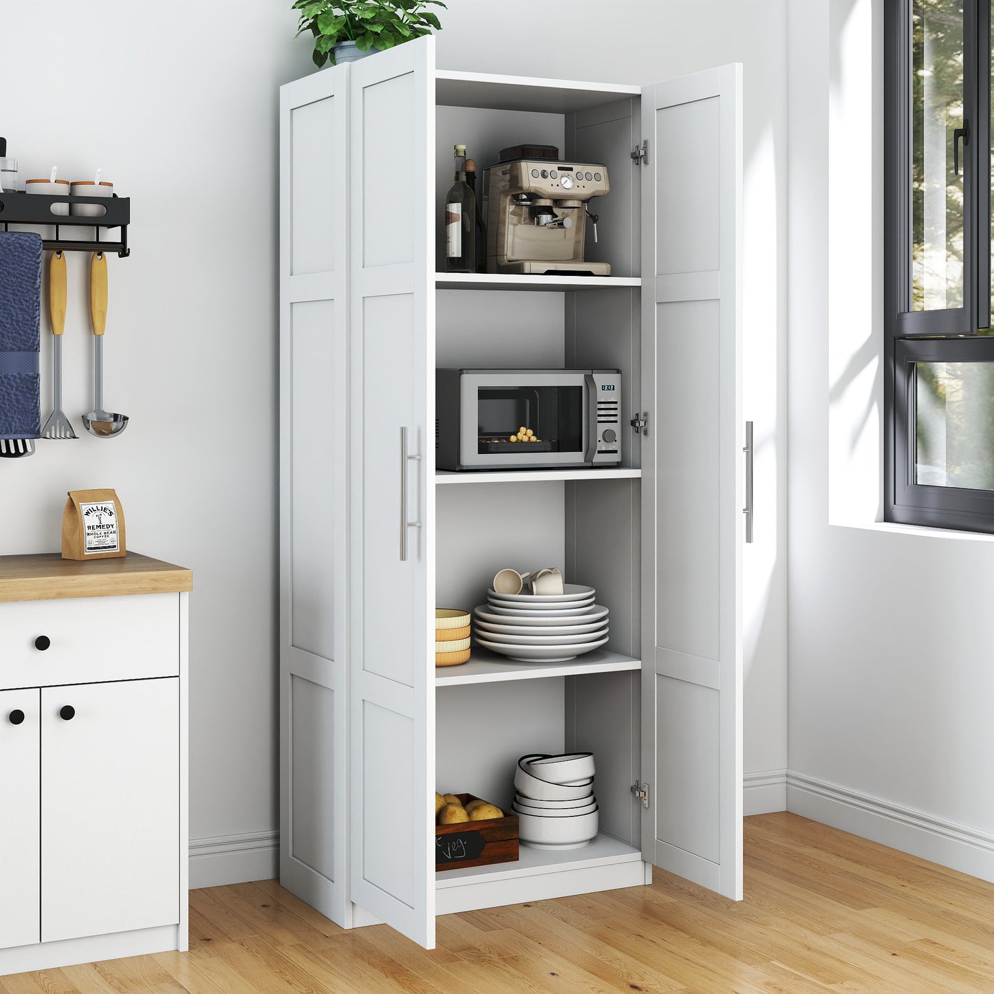 White Pantry Cabinet with 2 Doors & 3 Shelves - Versatile Storage