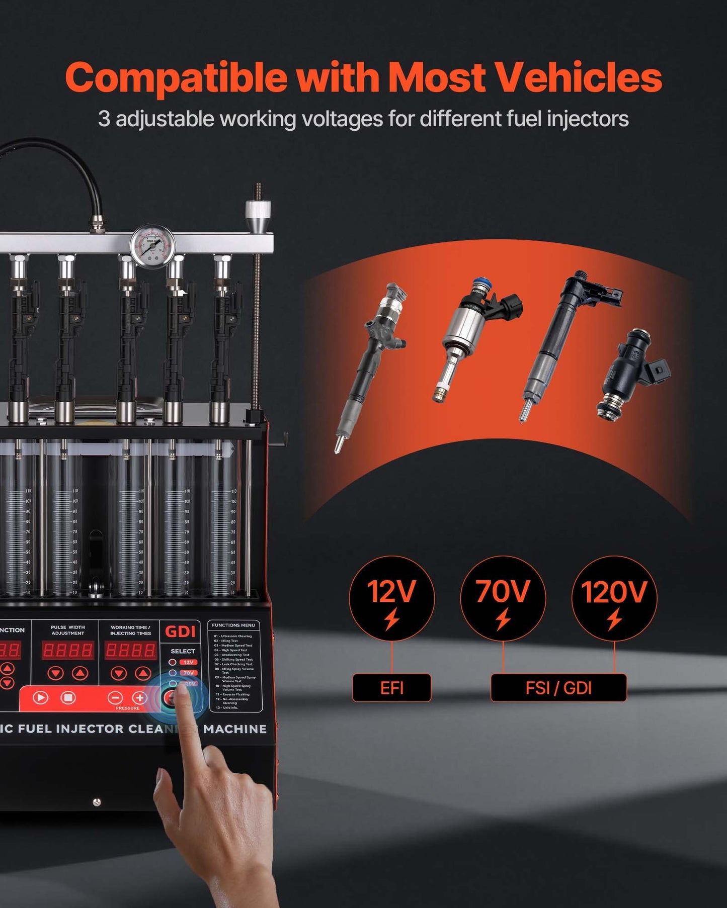 Fuel Injector Cleaner Tester Ultrasonic Machine for 6-Cylinder EFI GDI Vehicles