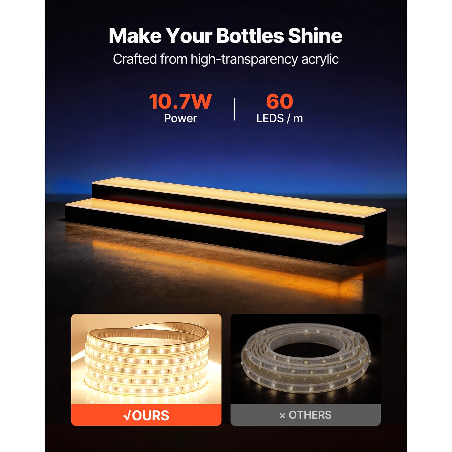 LED Lighted Liquor Bottle Display Shelf - 2 Tiers, USB & App Control, 40 Inch Acrylic Bar Decor