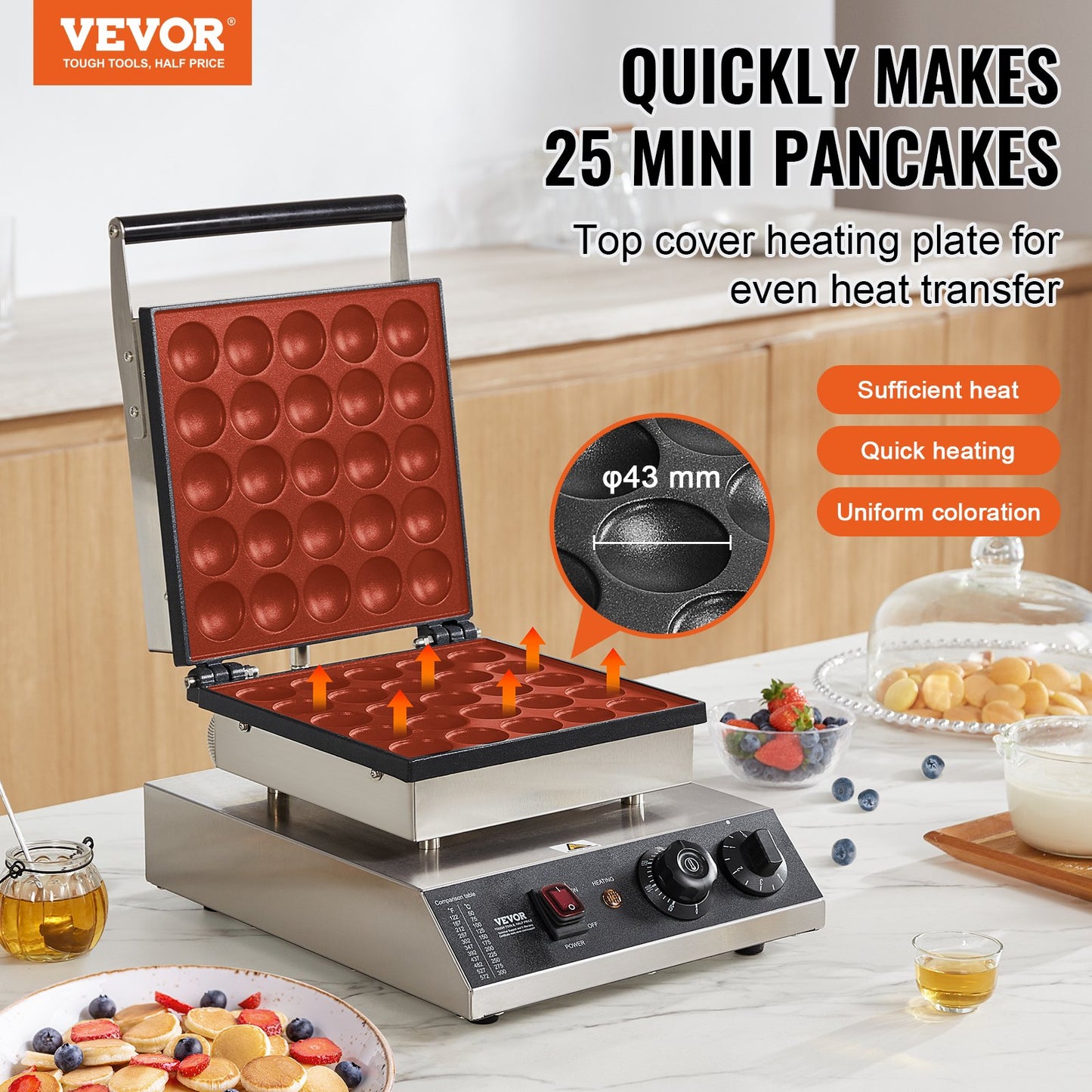 Mini Dutch Pancake Maker 1700W Commercial Dorayaki Baker - 25 Pancakes