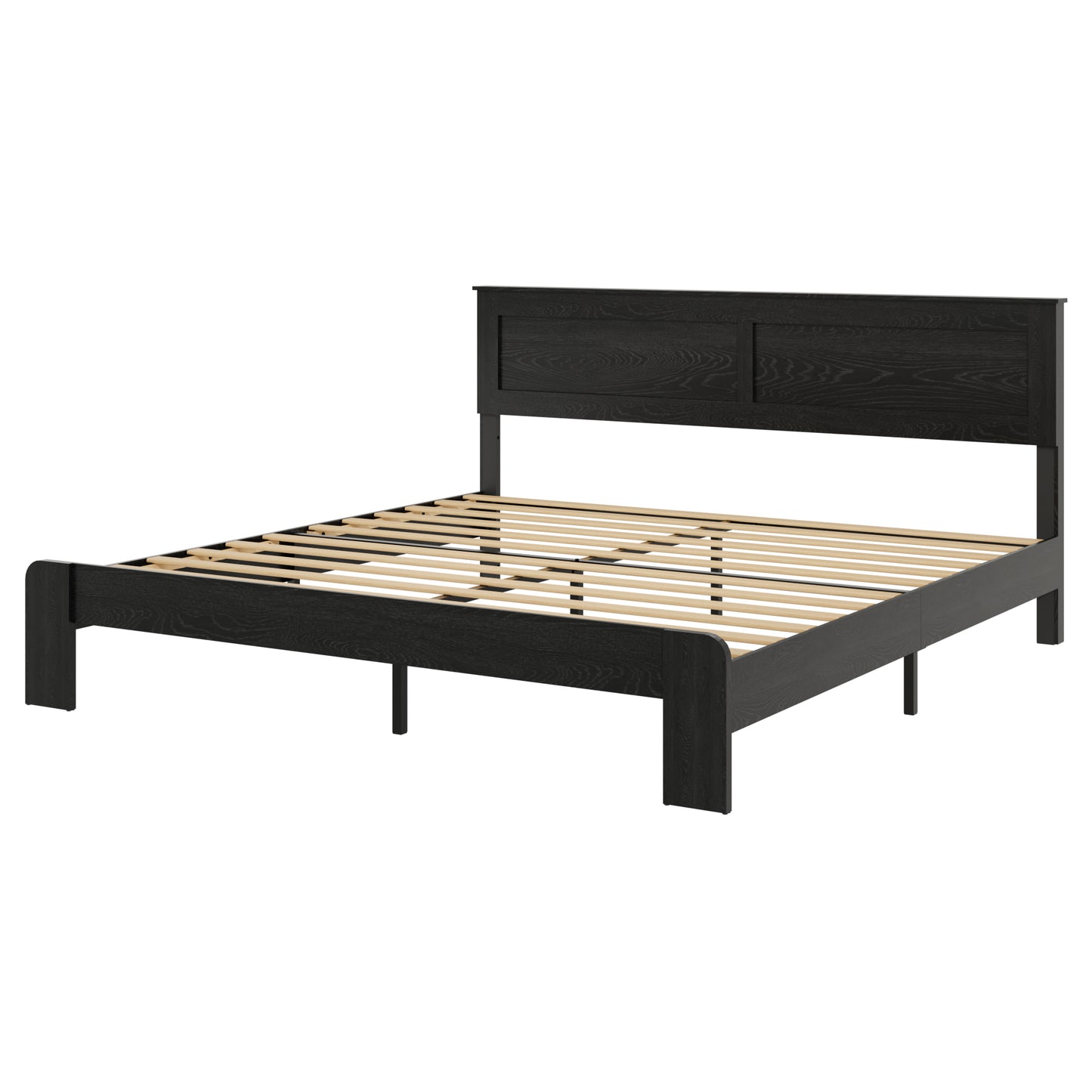 King Wood Platform Bed Frame with Underbed Storage - Black