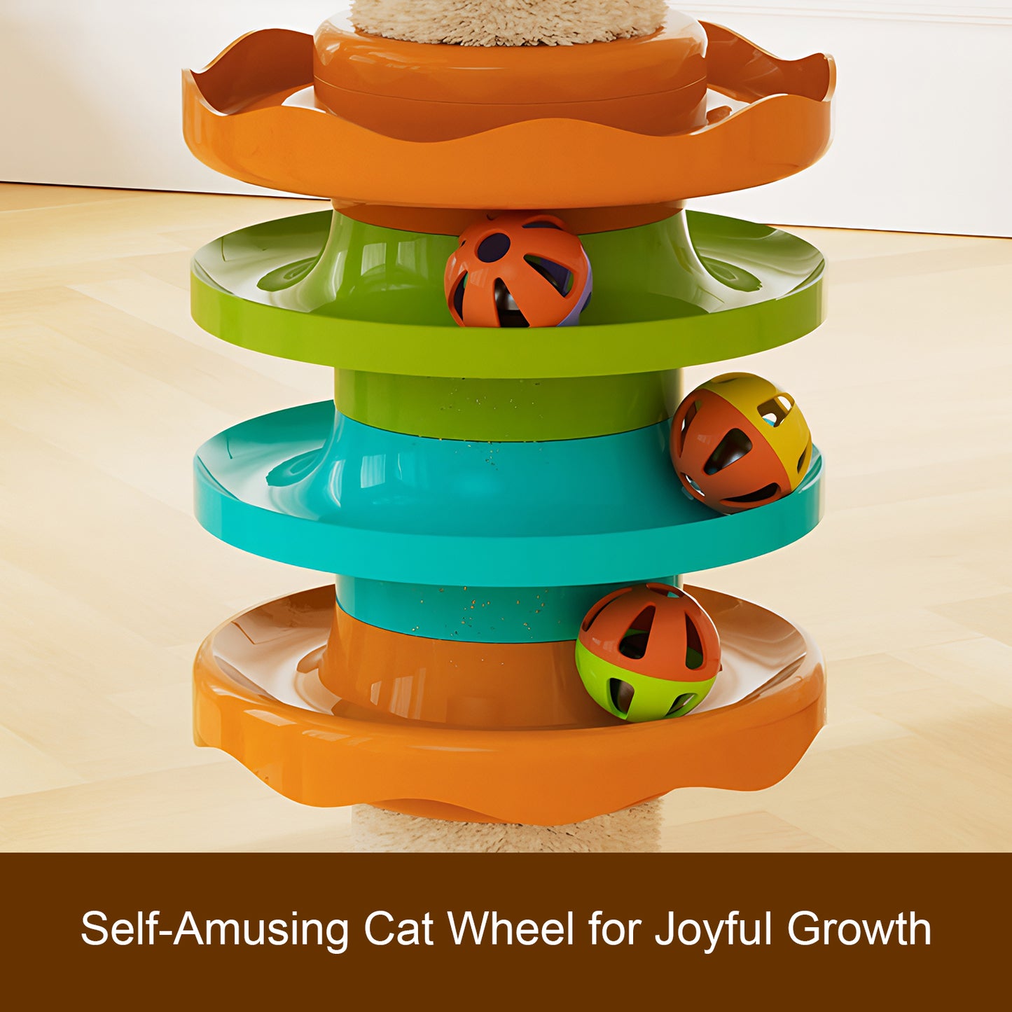Adjustable Floor-to-Ceiling Cat Tree Tower with Sisal Post & Toys, Natural Finish