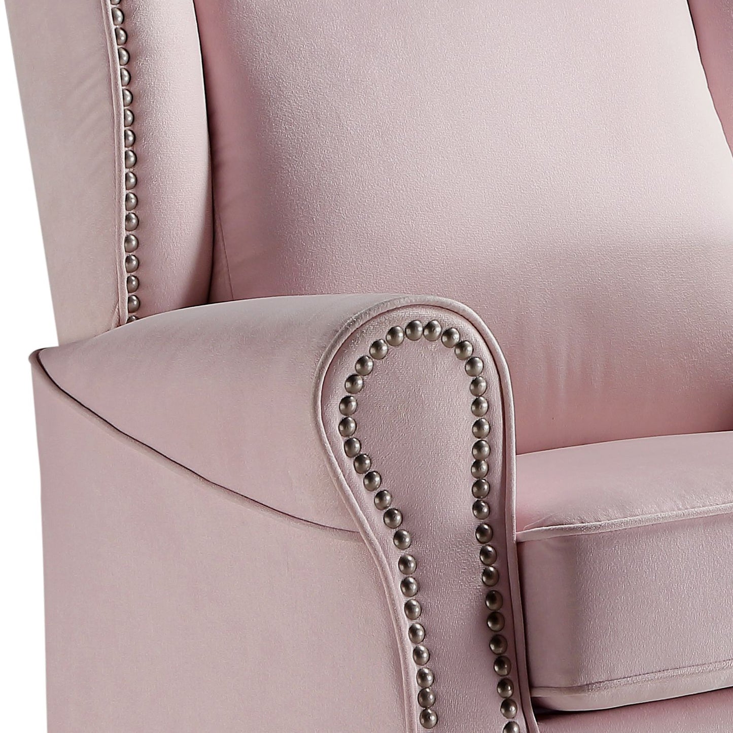 Pink Fabric Glider Chair with Swivel and Nail-Head Trim