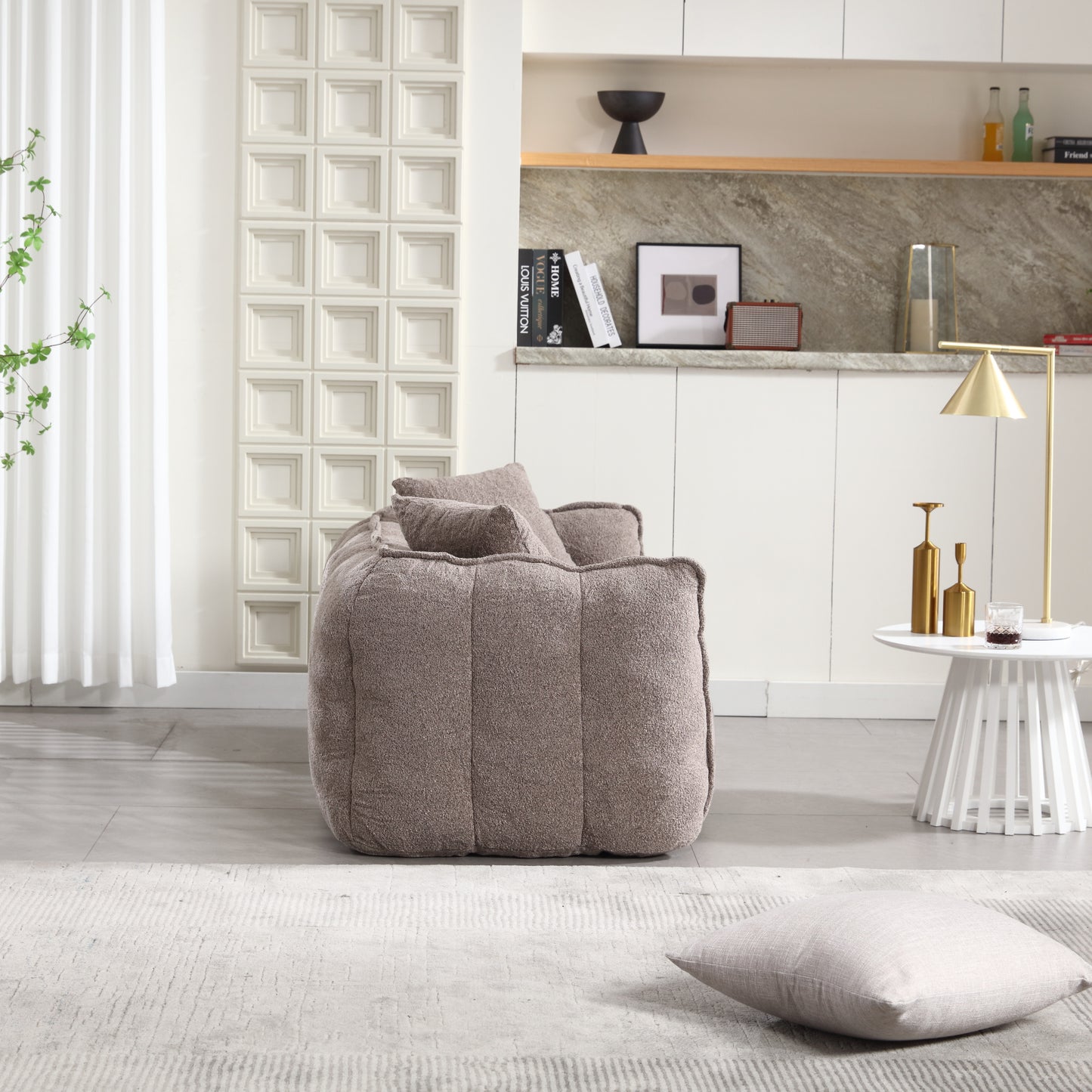 Comfortable Brown Beanbag Chair for Two - Chenille Foam Sofa