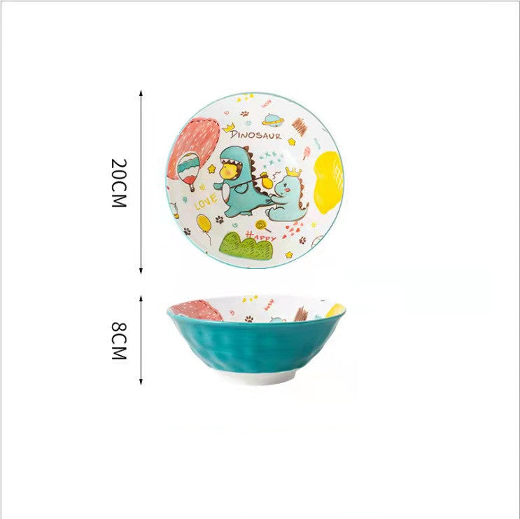Cartoon Ceramic Dish Set with Dinosaur Pattern - Kitchen Tableware Collection