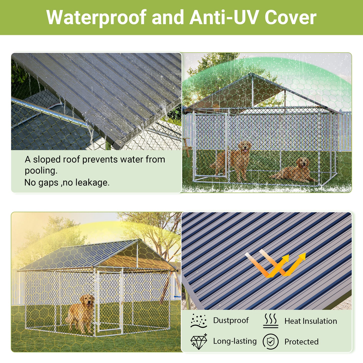 7.5'x7.5' Outdoor Heavy Duty Dog Kennel For Large Dogs, Rust-Proof