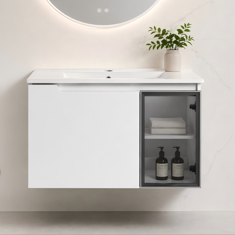 30 Wall-Mounted Bathroom Vanity With Ceramic Sink, 2-Soft Close