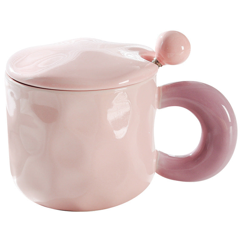 Cute Cartoon Ceramic Mug with Lid and Spoon - Multiple Colors & 500ml