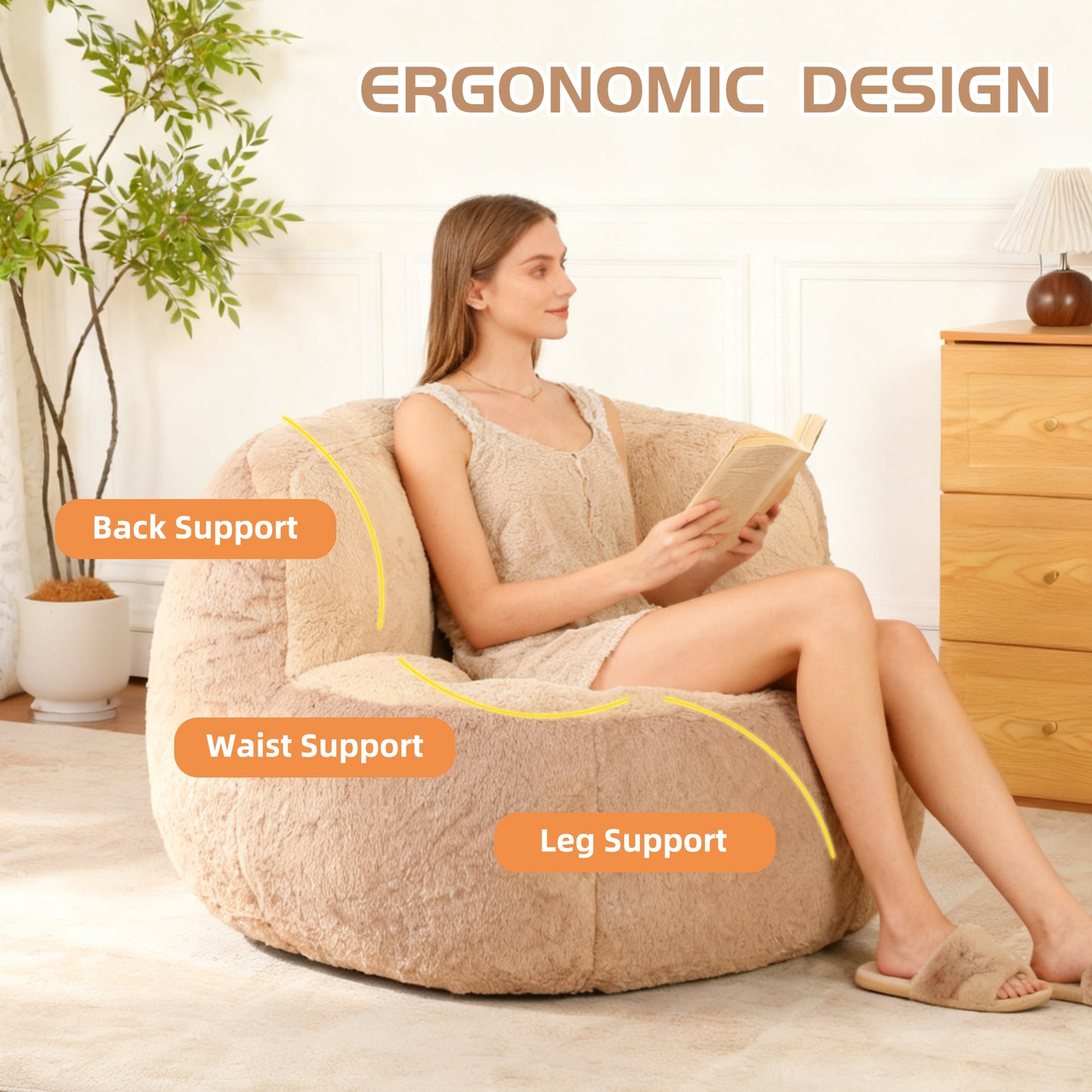 Oversized Multicolor Bean Bag Chair - Faux Fur Lounger Sofa