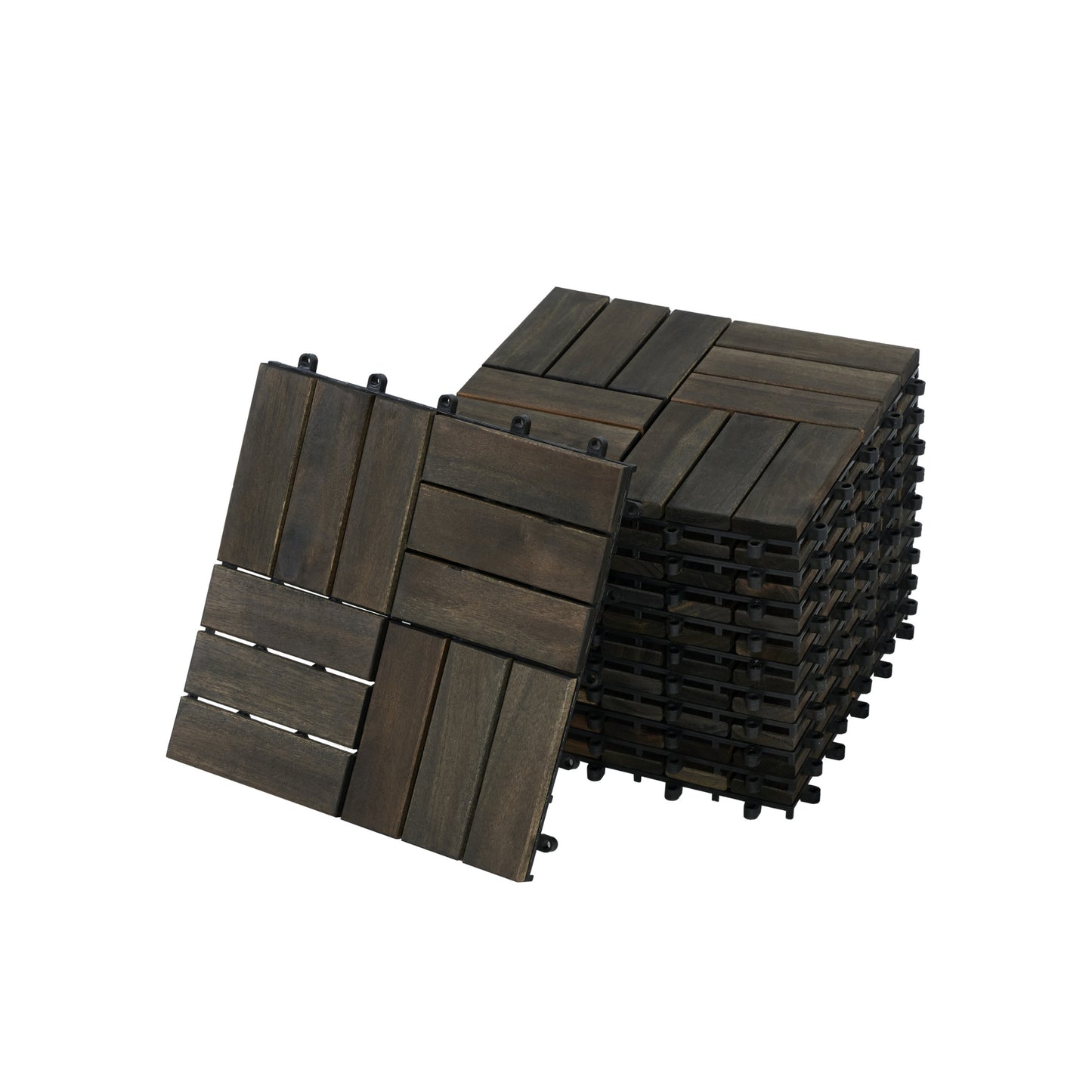 Interlocking Acacia Wood Deck Tiles 30 pcs 12x12 Inches Outdoor Flooring - Dark Brown