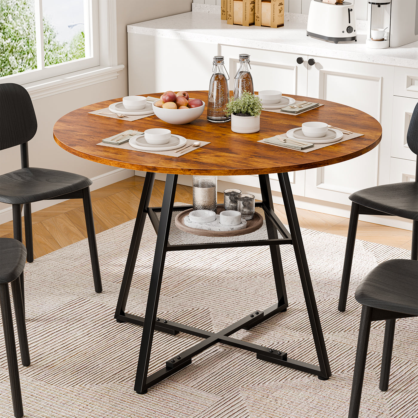 Round Table, Suitable For 4 To 6 People, A Space-saving Kitchen Table
