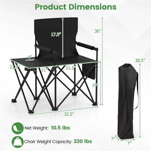 Oversized Foldable Camping Chair with Side Table & Cup Holder