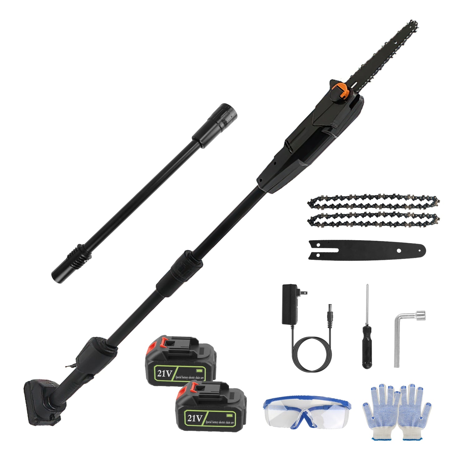 Cordless Pole Saw 7.4FT Extendable Garden Tree Trimmer with Batteries & Charger