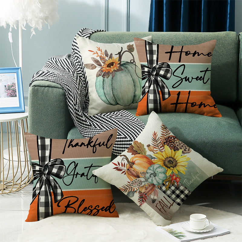 Fall Pumpkin Throw Pillow Covers 18x18 Inch Autumn Thankful Grateful Decor Set