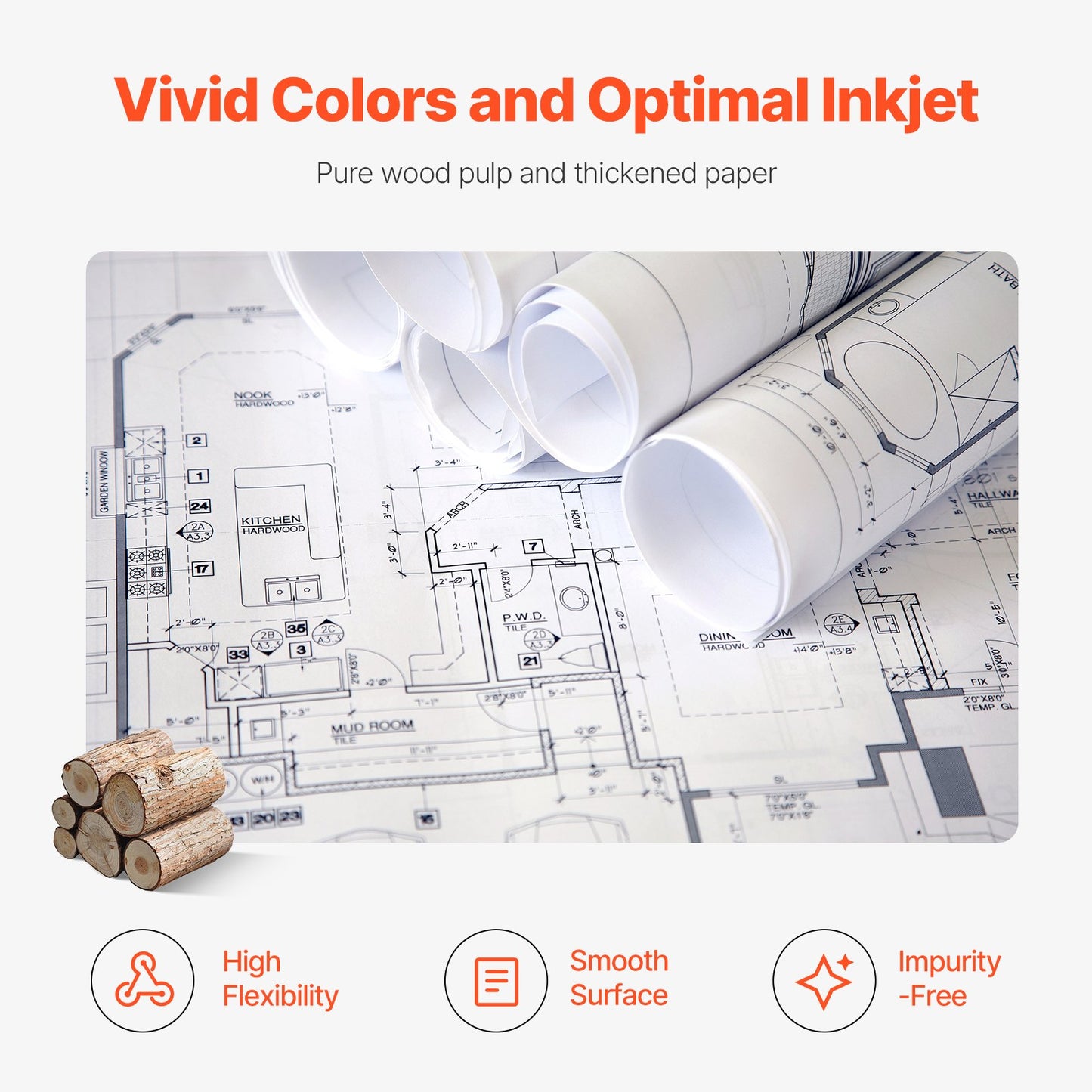 24" x 150' Wide Format Plotter Paper Rolls - 4 Pack CAD Bond