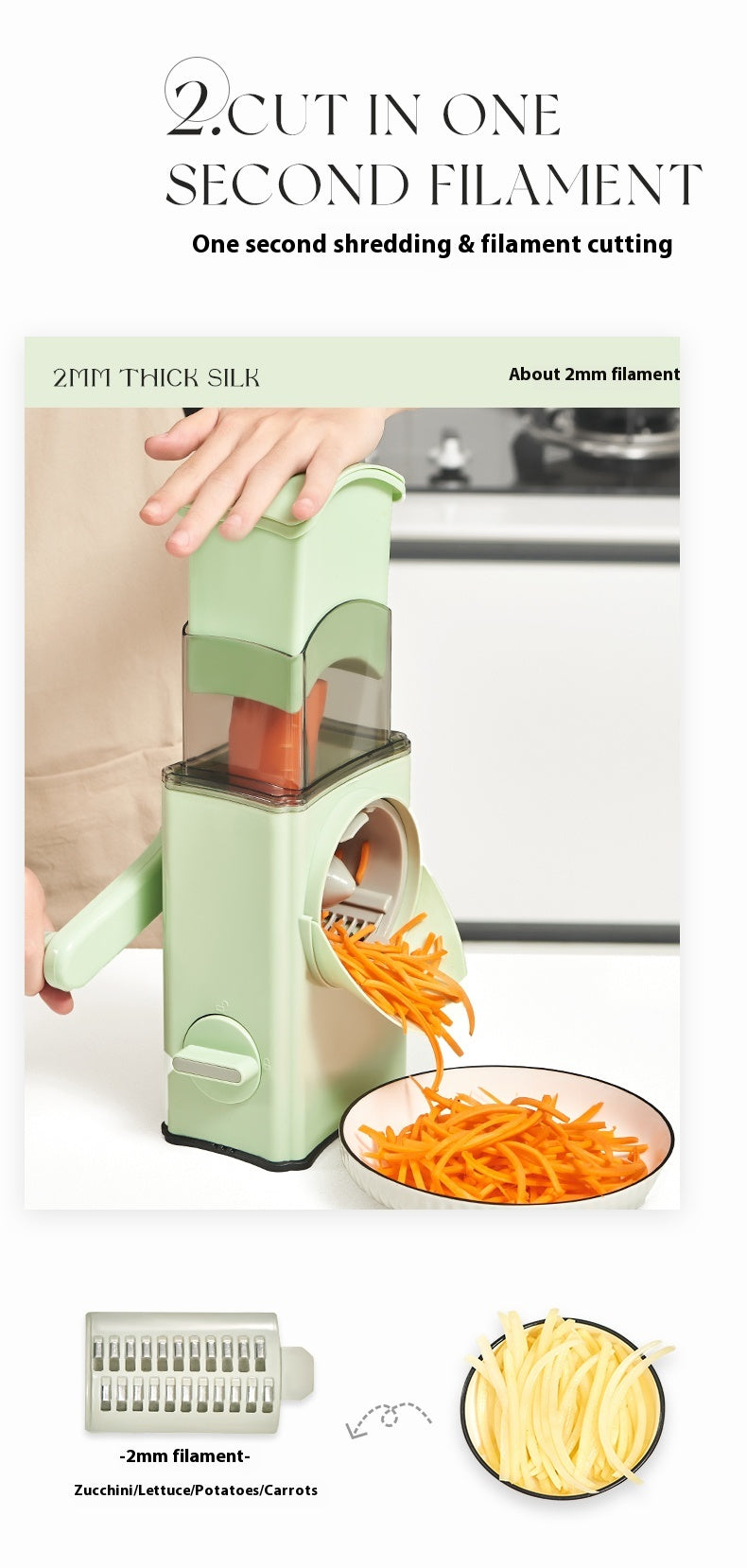Multi-functional Hand Guard Kitchen Drum Shredder - Green Manual Vegetable Cutter