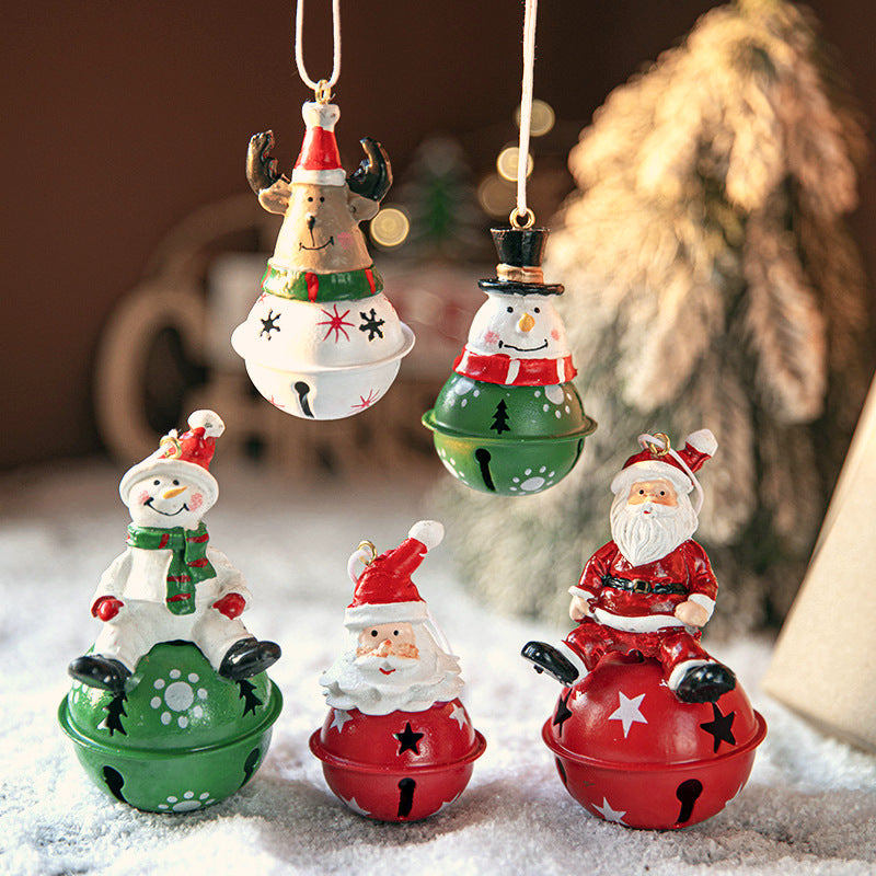 Christmas Iron Bell Pendant Set - Snowman, Elk & Santa Decorations