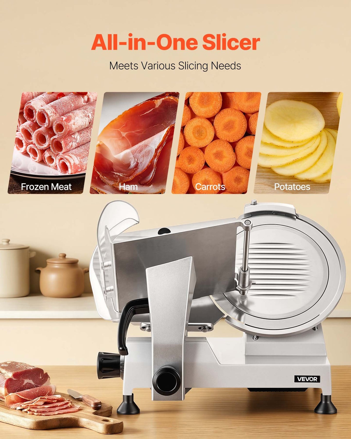 Commercial Electric Meat Slicer 12-Inch Carbon Steel Blade Adjustable Thickness