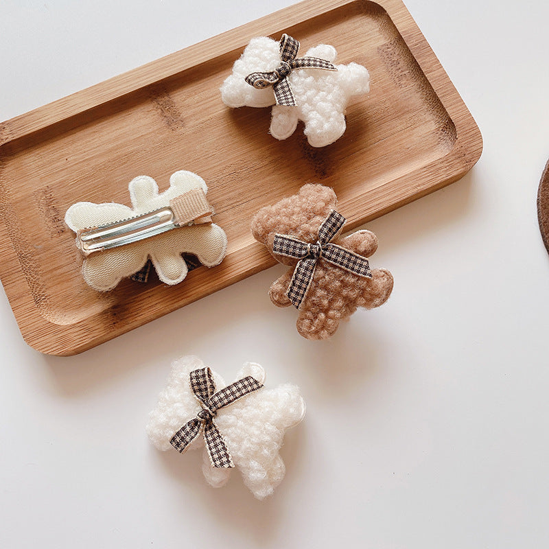 Kids Plush Bear Hair Clips Set - Autumn Winter Colorful Hair Accessories