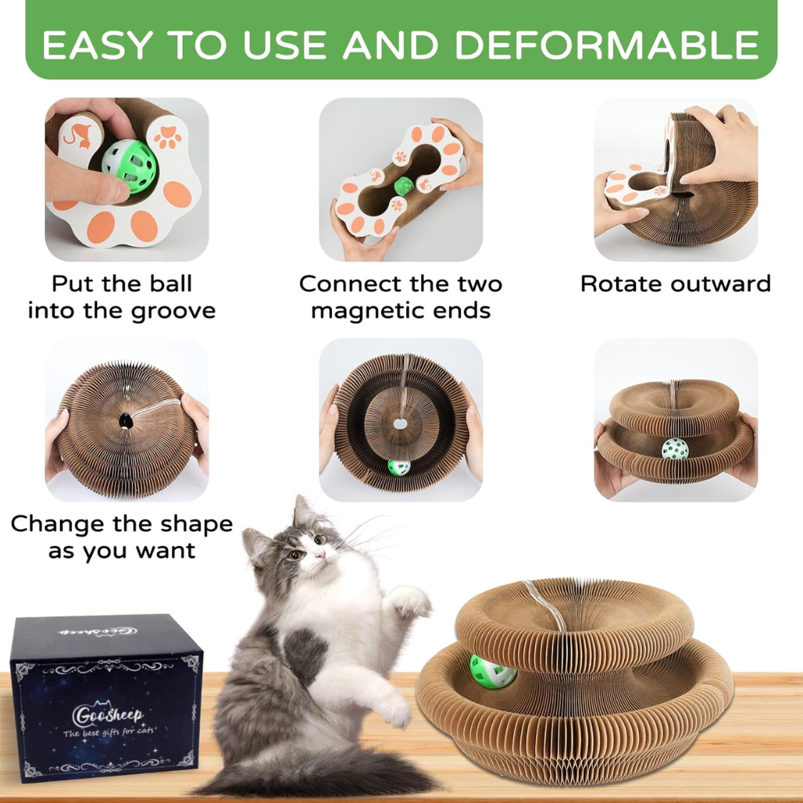 Interactive Cat Scratcher Toy for Indoor Cats - Brown