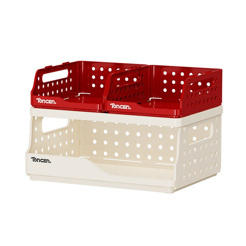 Foldable Plastic Storage Basket - Multi-Color Home Organization Bins