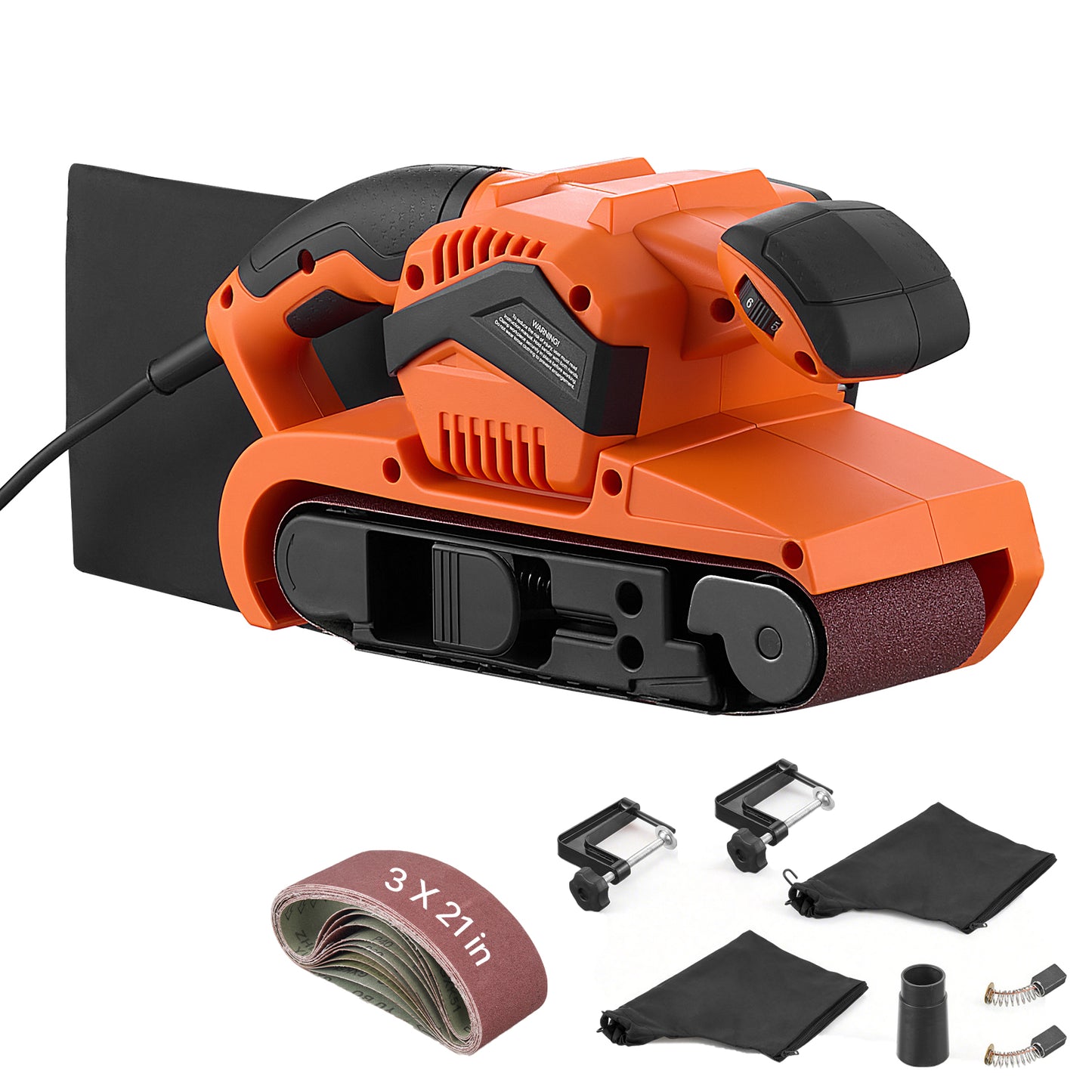7A Belt Sander 3x21 Inch Woodworking Belt Sander with 6 Speeds Dust Bags & Belts
