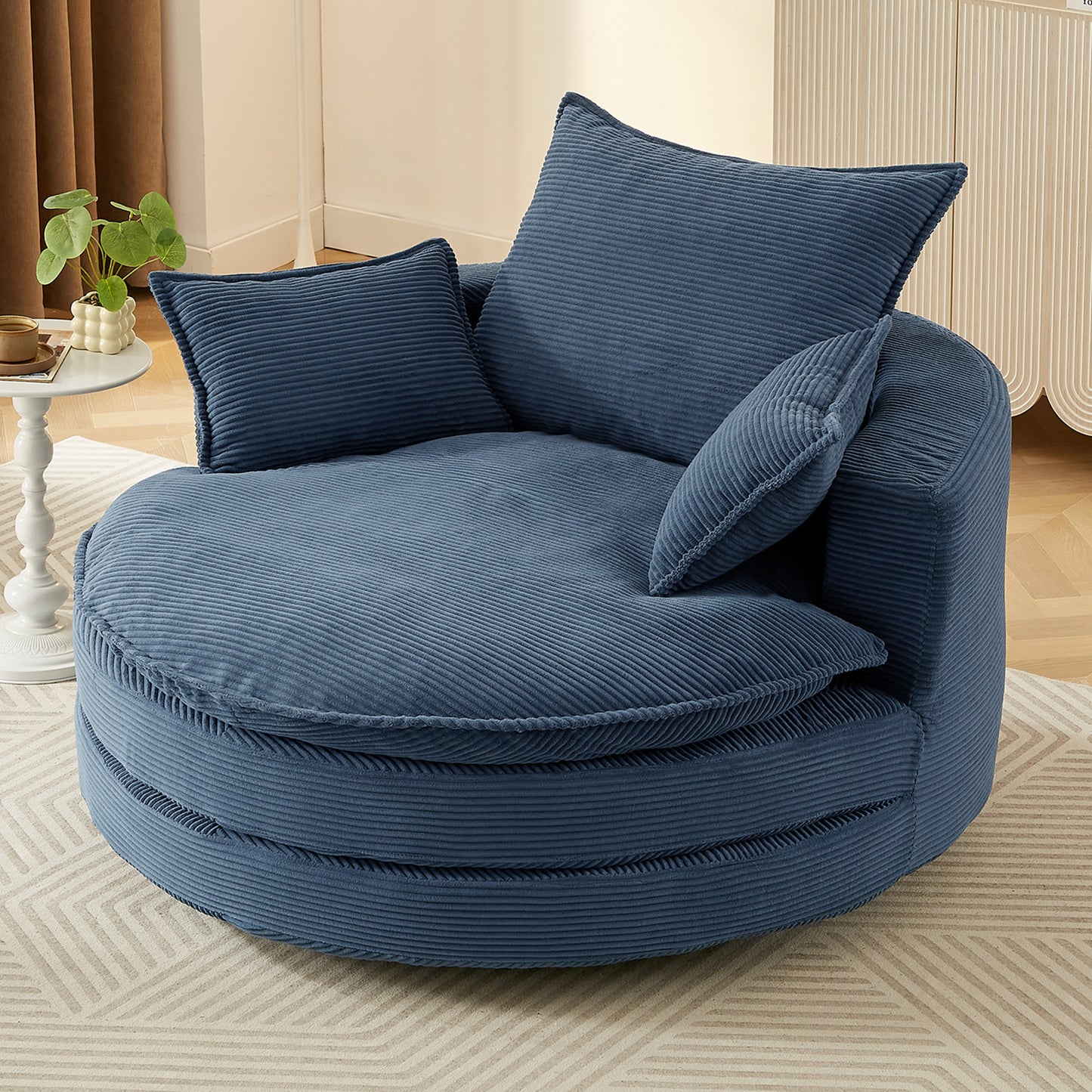 360° Swivel Accent Chair with Dual-Layer Cushion - Blue