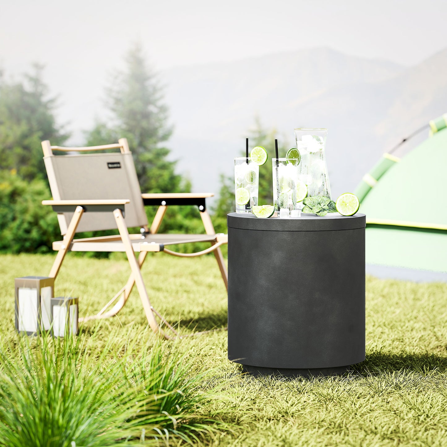 2.6 Gal Concrete Cooler Side Table with Storage - Charcoal Gray