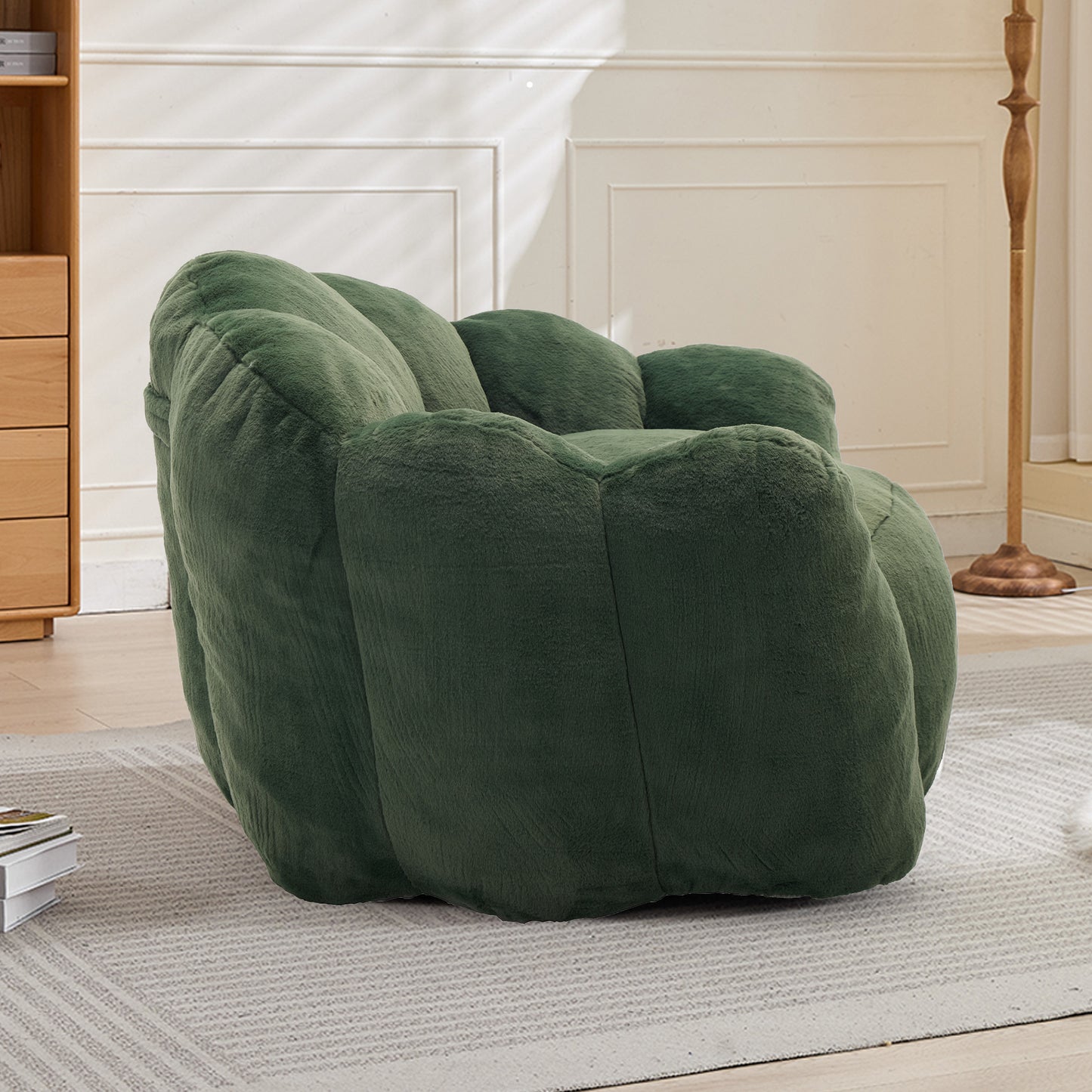 Adult Bean Bag Sofa with Pull Ring - Green Faux Fur