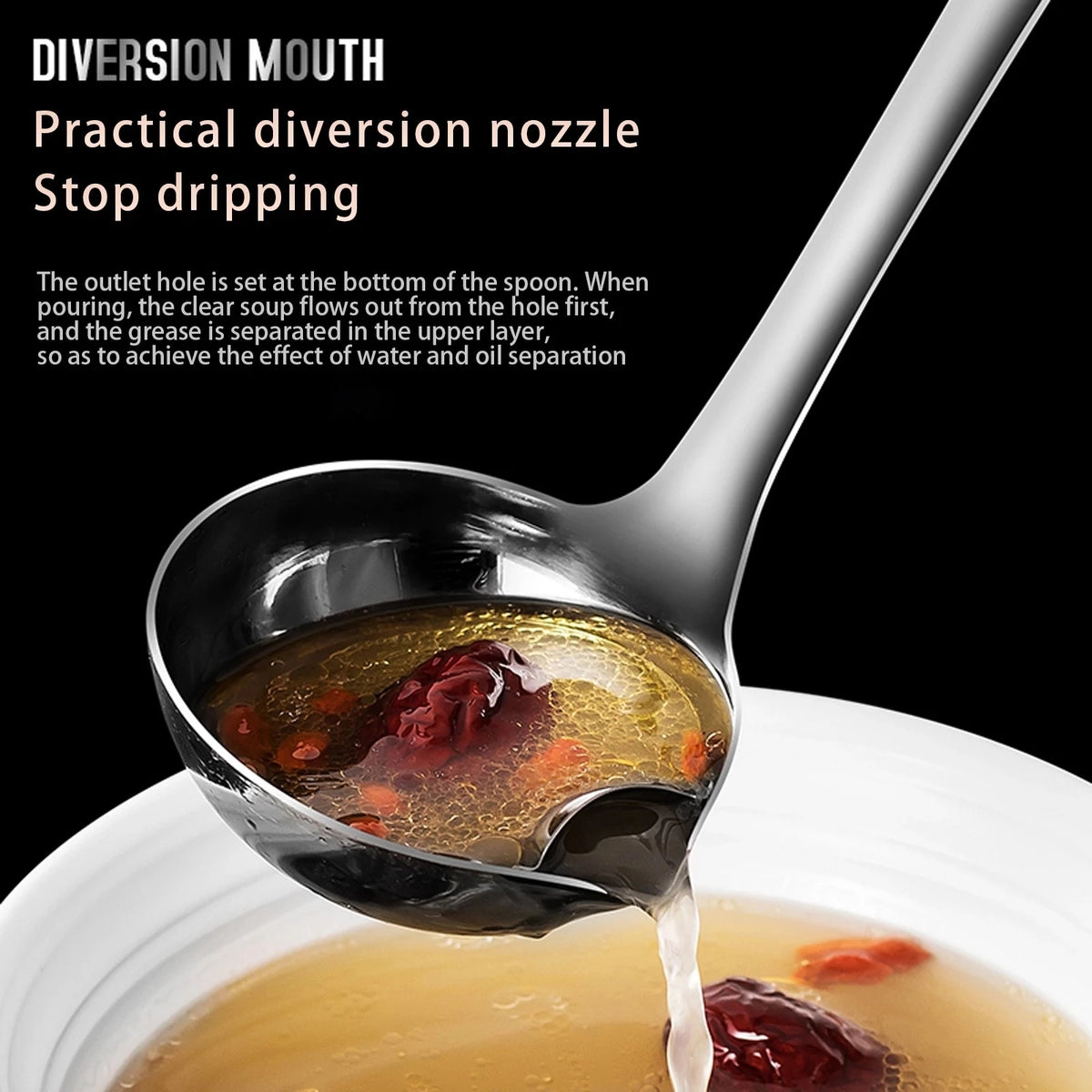 Stainless Steel Oil Separator Spoon Kitchen Tool for Water and Oil Filtration
