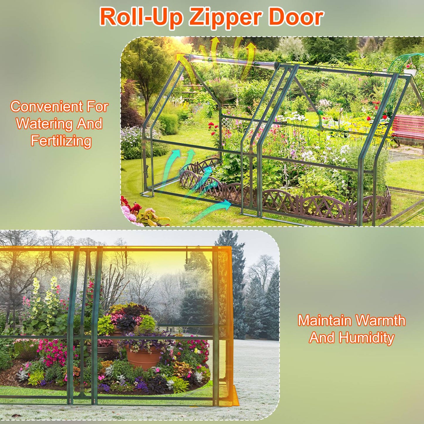 Portable Mini Greenhouse 70x33x37in with Roll-Up Zipper Doors Waterproof UV Cover