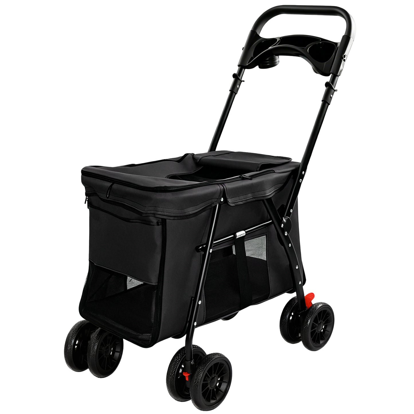 Foldable Pet Stroller for Small Medium Dogs Cats with Mesh Sides & Safety Leashes