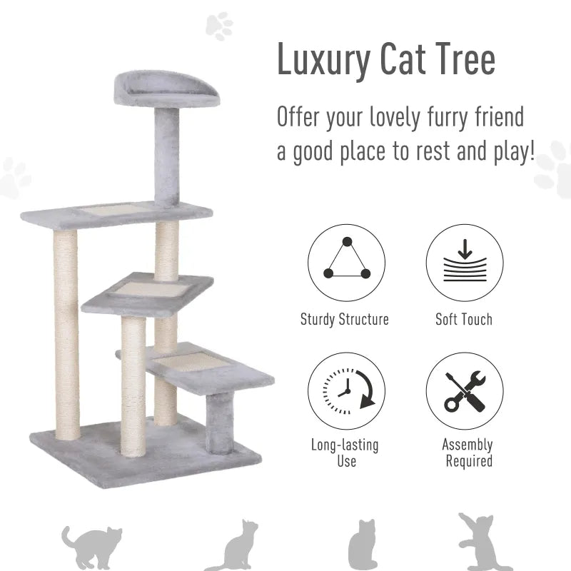 Cat Tree Tower with Scratcher and Play Center - Gray 5-Level Climbing Activity Tower