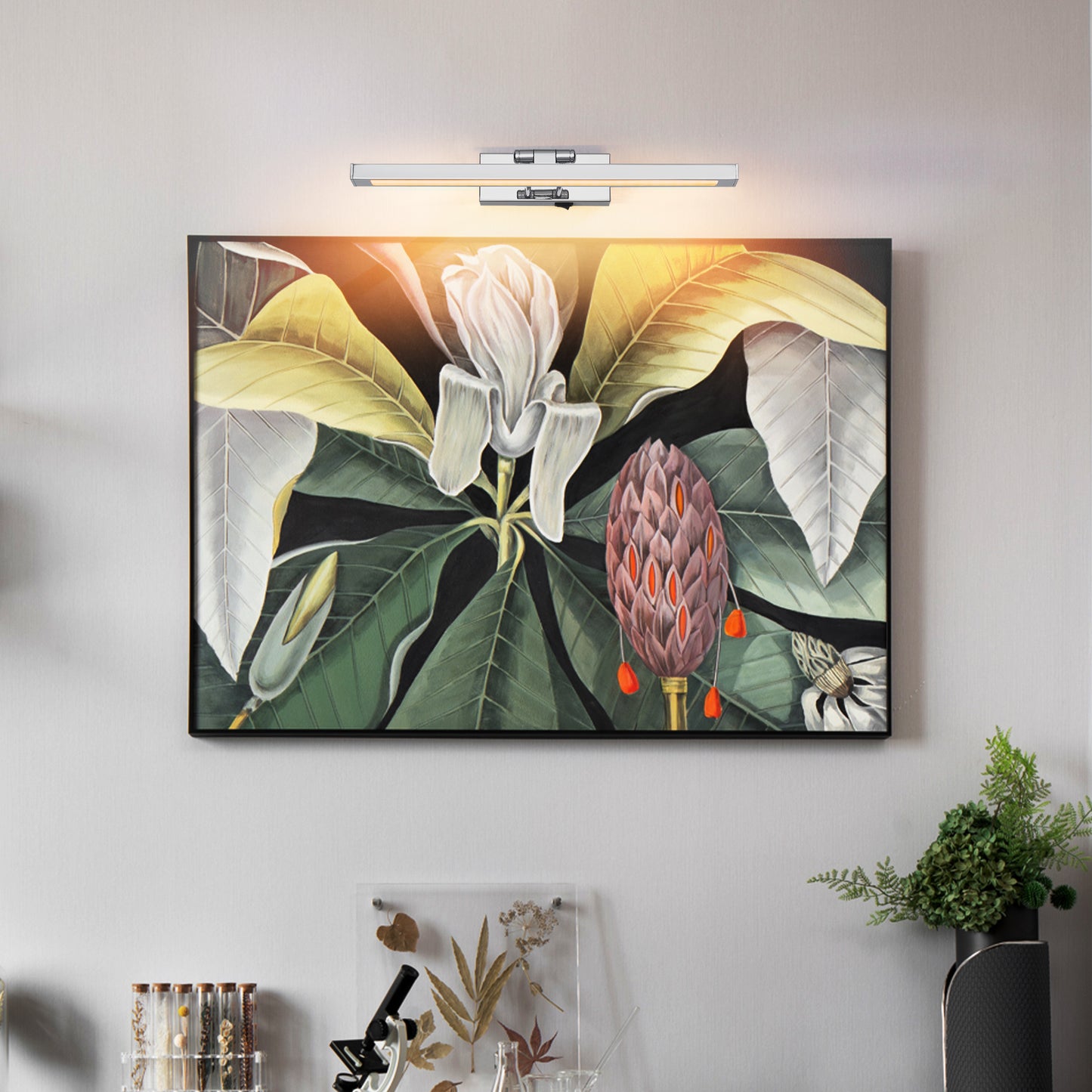 Wireless Battery-Operated Picture Light with Remote, 16 Inch Chrome Wall Sconce for Artwork