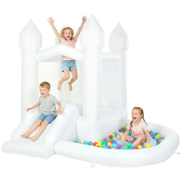Inflatable Bounce House with Slide and Ball Pit - White
