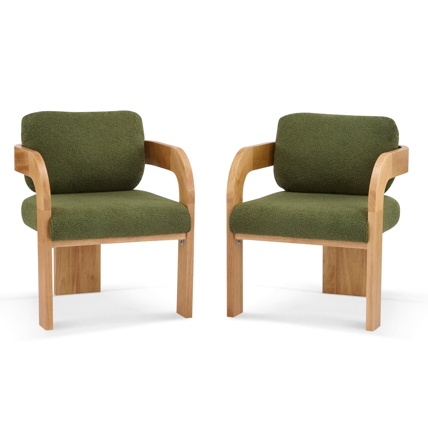 2-Pack Dining Chairs with Pillow Back - Green Boucle Fabric